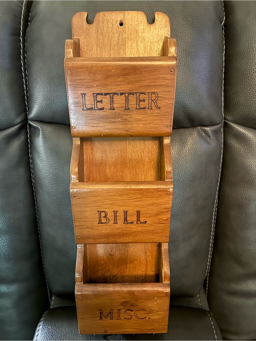 Vtg Milbern Wood Wall Organizer Mail Holder - Brown Letter, Bill, Misc.